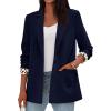imagePRETTYGARDEN Blazers for Women 2025 Fall Work Office Suit Jackets Dressy Open Front Leopard Blazer Business Casual OutfitsDark Blue