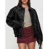 imagePRETTYGARDEN Faux Leather Jacket Women Bomber Motorcycle Zip Up Jackets Oversized Fall Fashion Outfits 2025 Winter CoatsBlack