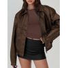 imagePRETTYGARDEN Faux Leather Jacket Women Bomber Motorcycle Zip Up Jackets Oversized Fall Fashion Outfits 2025 Winter CoatsBrown