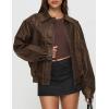 imagePRETTYGARDEN Faux Leather Jacket Women Bomber Motorcycle Zip Up Jackets Oversized Fall Fashion Outfits 2025 Winter CoatsBrown