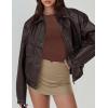 imagePRETTYGARDEN Faux Leather Jacket Women Bomber Motorcycle Zip Up Jackets Oversized Fall Fashion Outfits 2025 Winter CoatsCoffee
