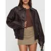 imagePRETTYGARDEN Faux Leather Jacket Women Bomber Motorcycle Zip Up Jackets Oversized Fall Fashion Outfits 2025 Winter CoatsCoffee