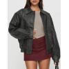 imagePRETTYGARDEN Faux Leather Jacket Women Bomber Motorcycle Zip Up Jackets Oversized Fall Fashion Outfits 2025 Winter CoatsGrey