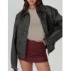 imagePRETTYGARDEN Faux Leather Jacket Women Bomber Motorcycle Zip Up Jackets Oversized Fall Fashion Outfits 2025 Winter CoatsGrey