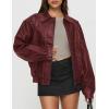 imagePRETTYGARDEN Faux Leather Jacket Women Bomber Motorcycle Zip Up Jackets Oversized Fall Fashion Outfits 2025 Winter CoatsWine Red