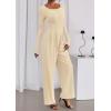 imagePRETTYGARDEN Jumpsuits for Women Dressy Casual 2025 Fall One Piece Outfits Long Sleeve Crew Neck Wide Leg Pants RompersBeige