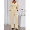 imagePRETTYGARDEN Jumpsuits for Women Dressy Casual 2025 Fall One Piece Outfits Long Sleeve Crew Neck Wide Leg Pants RompersBeige