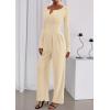 imagePRETTYGARDEN Jumpsuits for Women Dressy Casual 2025 Fall One Piece Outfits Long Sleeve Crew Neck Wide Leg Pants RompersBeige