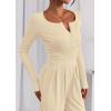 imagePRETTYGARDEN Jumpsuits for Women Dressy Casual 2025 Fall One Piece Outfits Long Sleeve Crew Neck Wide Leg Pants RompersBeige