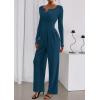 imagePRETTYGARDEN Jumpsuits for Women Dressy Casual 2025 Fall One Piece Outfits Long Sleeve Crew Neck Wide Leg Pants RompersLake Blue