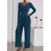 imagePRETTYGARDEN Jumpsuits for Women Dressy Casual 2025 Fall One Piece Outfits Long Sleeve Crew Neck Wide Leg Pants RompersLake Blue