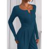 imagePRETTYGARDEN Jumpsuits for Women Dressy Casual 2025 Fall One Piece Outfits Long Sleeve Crew Neck Wide Leg Pants RompersLake Blue