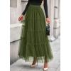 imagePRETTYGARDEN Maxi Skirts for Women 2025 Fall Tulle High Waisted Ruffle Flowy ALine Long Skirt Country Concert OutfitsArmy Green