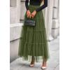 imagePRETTYGARDEN Maxi Skirts for Women 2025 Fall Tulle High Waisted Ruffle Flowy ALine Long Skirt Country Concert OutfitsArmy Green