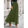 imagePRETTYGARDEN Maxi Skirts for Women 2025 Fall Tulle High Waisted Ruffle Flowy ALine Long Skirt Country Concert OutfitsArmy Green
