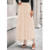 imagePRETTYGARDEN Maxi Skirts for Women 2025 Fall Tulle High Waisted Ruffle Flowy ALine Long Skirt Country Concert OutfitsBeige