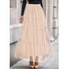 imagePRETTYGARDEN Maxi Skirts for Women 2025 Fall Tulle High Waisted Ruffle Flowy ALine Long Skirt Country Concert OutfitsBeige
