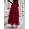 imagePRETTYGARDEN Maxi Skirts for Women 2025 Fall Tulle High Waisted Ruffle Flowy ALine Long Skirt Country Concert OutfitsBurgundy