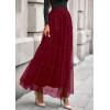 imagePRETTYGARDEN Maxi Skirts for Women 2025 Fall Tulle High Waisted Ruffle Flowy ALine Long Skirt Country Concert OutfitsBurgundy