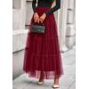 imagePRETTYGARDEN Maxi Skirts for Women 2025 Fall Tulle High Waisted Ruffle Flowy ALine Long Skirt Country Concert OutfitsBurgundy