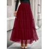 imagePRETTYGARDEN Maxi Skirts for Women 2025 Fall Tulle High Waisted Ruffle Flowy ALine Long Skirt Country Concert OutfitsBurgundy
