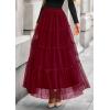 imagePRETTYGARDEN Maxi Skirts for Women 2025 Fall Tulle High Waisted Ruffle Flowy ALine Long Skirt Country Concert OutfitsBurgundy