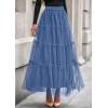 imagePRETTYGARDEN Maxi Skirts for Women 2025 Fall Tulle High Waisted Ruffle Flowy ALine Long Skirt Country Concert OutfitsGrey Blue