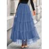 imagePRETTYGARDEN Maxi Skirts for Women 2025 Fall Tulle High Waisted Ruffle Flowy ALine Long Skirt Country Concert OutfitsGrey Blue