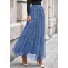 imagePRETTYGARDEN Maxi Skirts for Women 2025 Fall Tulle High Waisted Ruffle Flowy ALine Long Skirt Country Concert OutfitsGrey Blue