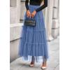 imagePRETTYGARDEN Maxi Skirts for Women 2025 Fall Tulle High Waisted Ruffle Flowy ALine Long Skirt Country Concert OutfitsGrey Blue