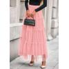 imagePRETTYGARDEN Maxi Skirts for Women 2025 Fall Tulle High Waisted Ruffle Flowy ALine Long Skirt Country Concert OutfitsLight Pink