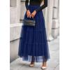 imagePRETTYGARDEN Maxi Skirts for Women 2025 Fall Tulle High Waisted Ruffle Flowy ALine Long Skirt Country Concert OutfitsNavy Blue