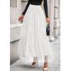 imagePRETTYGARDEN Maxi Skirts for Women 2025 Fall Tulle High Waisted Ruffle Flowy ALine Long Skirt Country Concert OutfitsWhite