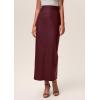 imagePRETTYGARDEN Womens Faux Leather Long Skirt 2025 Fall Trendy Clothes High Waist Dressy Casual Pencil Maxi Skirts with SlitBurgundy