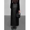 imagePRETTYGARDEN Womens Faux Leather Skirts 2025 Fall Fashion Bodycon High Waisted Slit Winter Maxi Long Pencil SkirtBlack
