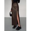 imagePRETTYGARDEN Womens Faux Leather Skirts 2025 Fall Fashion Bodycon High Waisted Slit Winter Maxi Long Pencil SkirtBrown