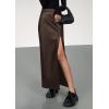 imagePRETTYGARDEN Womens Faux Leather Skirts 2025 Fall Fashion Bodycon High Waisted Slit Winter Maxi Long Pencil SkirtBrown