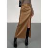 imagePRETTYGARDEN Womens Faux Leather Skirts 2025 Fall Fashion Bodycon High Waisted Slit Winter Maxi Long Pencil SkirtCamel