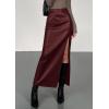 imagePRETTYGARDEN Womens Faux Leather Skirts 2025 Fall Fashion Bodycon High Waisted Slit Winter Maxi Long Pencil SkirtDark Burgundy