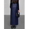 imagePRETTYGARDEN Womens Faux Leather Skirts 2025 Fall Fashion Bodycon High Waisted Slit Winter Maxi Long Pencil SkirtNavy Blue