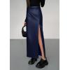 imagePRETTYGARDEN Womens Faux Leather Skirts 2025 Fall Fashion Bodycon High Waisted Slit Winter Maxi Long Pencil SkirtNavy Blue