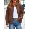 imagePRETTYGARDEN Womens Faux Suede Motorcycle Jacket Trendy Fall Fashion 2025 Oversized Zip Up Coats Winter Clothes OuterwearBrown