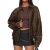 imagePRETTYGARDEN Faux Leather Jacket Women Bomber Motorcycle Zip Up Jackets Oversized Fall Fashion Outfits 2025 Winter CoatsBrown