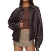 imagePRETTYGARDEN Faux Leather Jacket Women Bomber Motorcycle Zip Up Jackets Oversized Fall Fashion Outfits 2025 Winter CoatsCoffee