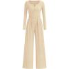 imagePRETTYGARDEN Jumpsuits for Women Dressy Casual 2025 Fall One Piece Outfits Long Sleeve Crew Neck Wide Leg Pants RompersBeige
