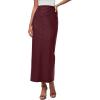 imagePRETTYGARDEN Womens Faux Leather Long Skirt 2025 Fall Trendy Clothes High Waist Dressy Casual Pencil Maxi Skirts with SlitBurgundy