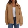 imagePRETTYGARDEN Womens Faux Suede Motorcycle Jacket Trendy Fall Fashion 2025 Oversized Zip Up Coats Winter Clothes OuterwearKhaki