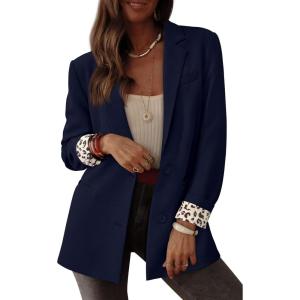 imagePRETTYGARDEN Blazers for Women 2025 Fall Work Office Suit Jackets Dressy Open Front Leopard Blazer Business Casual OutfitsDark Blue
