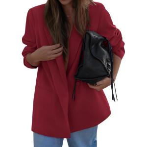 imagePRETTYGARDEN Fall 2025 Blazers for Women Business Casual Long Sleeve Lapel Pockets Dressy Suit Jackets Work Office ClothesBurgundy