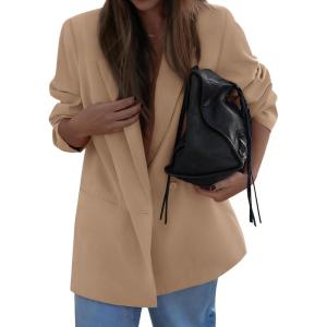 imagePRETTYGARDEN Fall 2025 Blazers for Women Business Casual Long Sleeve Lapel Pockets Dressy Suit Jackets Work Office ClothesKhaki